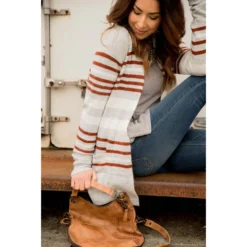 Light Grey Striped Cardigan -Women's Clothing Store BB 6272