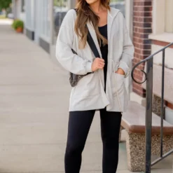 Sweatshirt Hooded Open Tie Jacket