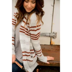 Light Grey Striped Cardigan -Women's Clothing Store BB 6277