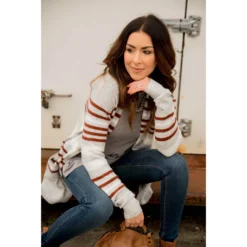 Light Grey Striped Cardigan -Women's Clothing Store BB 6279 0ea79c1d 5352 43a1 8a51 2b1e0816c5a8