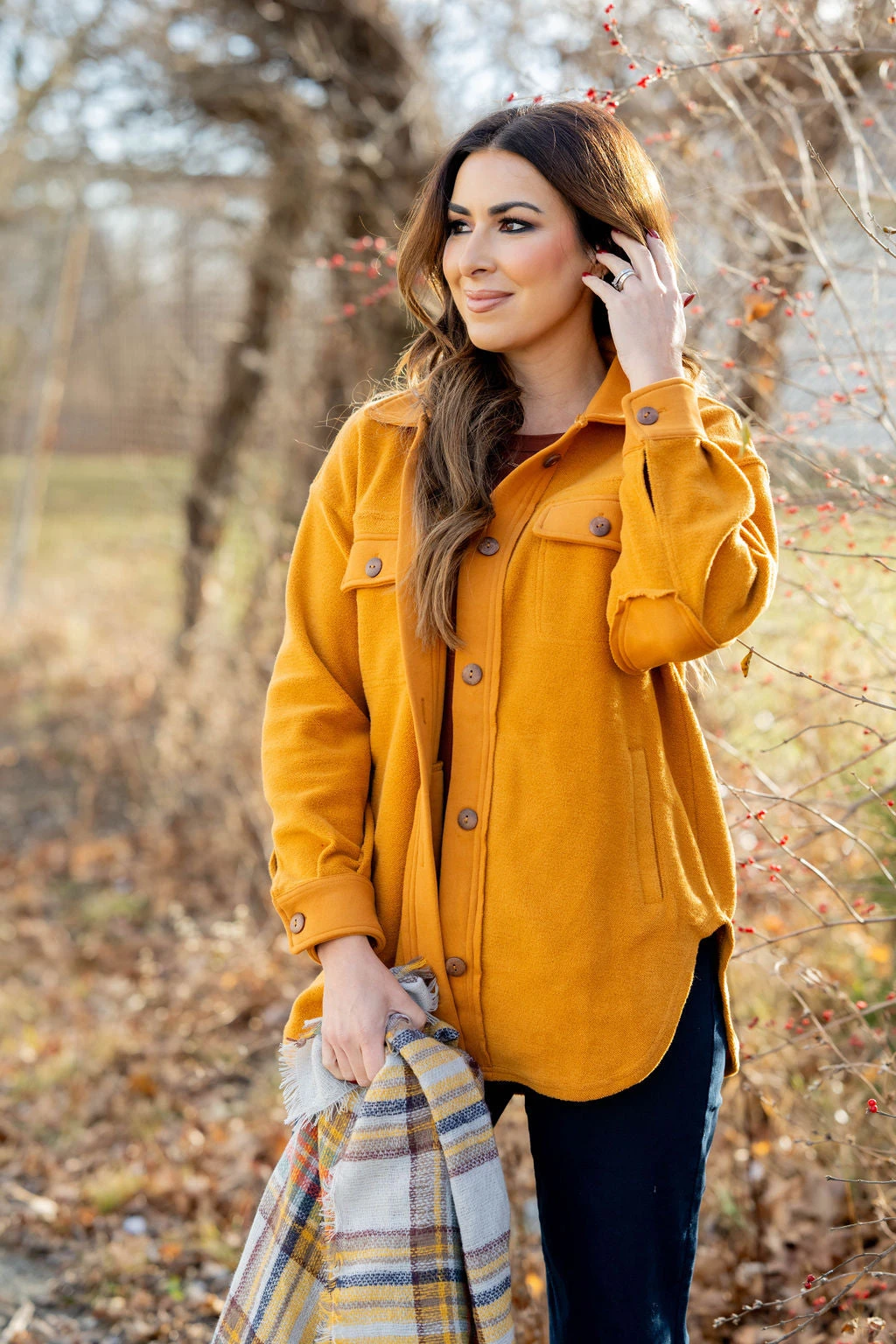 Woven Elbow Patch Shacket 2 Woven Elbow Patch Shacket - Image 2