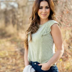 Vertical Ribbed Flutter Tee -Women's Clothing Store BB 6355