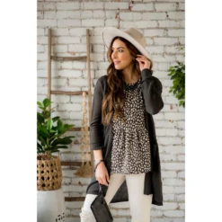 Side Slit Tissue Cardigan -Women's Clothing Store BB 6357 b80d1d99 c649 44a0 a652 8d587df2e979