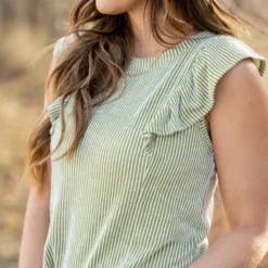 Vertical Ribbed Flutter Tee -Women's Clothing Store BB 6361