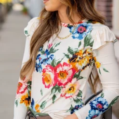 Vibrant Floral Ruffle Shoulder Tee -Women's Clothing Store BB 6385 4882e659 5337 48ae a323 c69870142123 832460