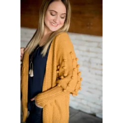 Pom Sleeve Knit Cardigan -Women's Clothing Store BB 6388 1