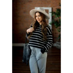 Sassy Side Zipper Striped Sweatshirt -Women's Clothing Store BB 6401 6b17d571 81b5 4761 9a17 f8ef23c729cb