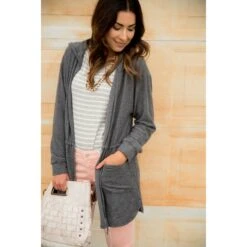 Hooded Tie Cardigan -Women's Clothing Store BB 6410
