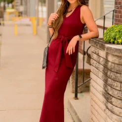 Burgundy Tie Textured Maxi