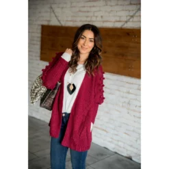 Pom Sleeve Knit Cardigan -Women's Clothing Store BB 6475