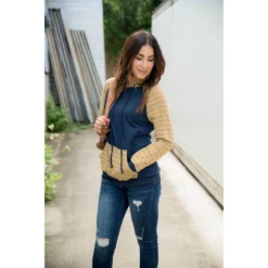 Striped Two Tone Sleeve/Pocket Hoodie -Women's Clothing Store BB 6482