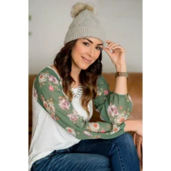 Floral Sheer Sleeve Blouse -Women's Clothing Store BB 6482 ac865936 6632 4efd a08c aafeddd2fda1