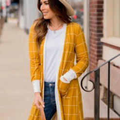 Grid Trimmed Tunic Cardigan