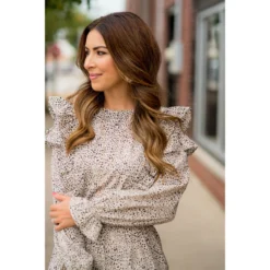 Ruffled Bodice Long Sleeve Patterned Dress -Women's Clothing Store BB 6534 3abc077e 76cc 4af4 8711 ca66ec952db3