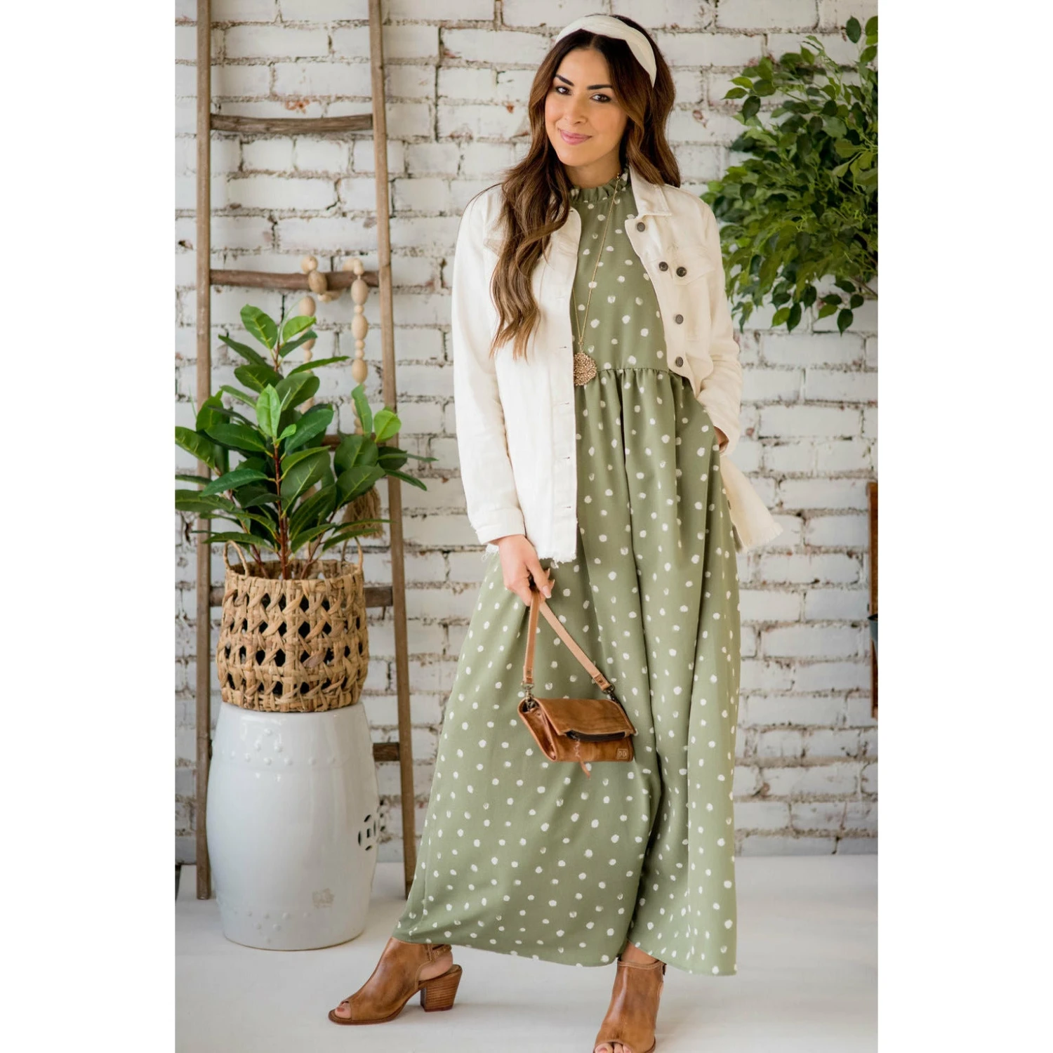 Brushed Dot Ruffle Trim Maxi Dress 2 Brushed Dot Ruffle Trim Maxi Dress - Image 2