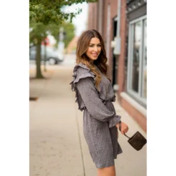 Ruffled Bodice Long Sleeve Patterned Dress -Women's Clothing Store BB 6548 db482e69 dd32 4312 b976 0abd5ac612bf