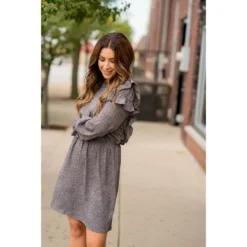 Ruffled Bodice Long Sleeve Patterned Dress -Women's Clothing Store BB 6561 5e3b4759 7a6c 4bd4 ad4a 7d0ae4f14f6f