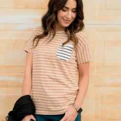 Contrasting Striped Pocket Tee -Women's Clothing Store BB 6564 1 27bf7f6c 2a74 4694 a515 779cab778a02