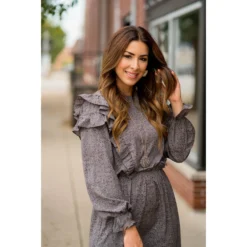 Ruffled Bodice Long Sleeve Patterned Dress -Women's Clothing Store BB 6565 fbc925c0 abdc 4c08 be3a 325713960436