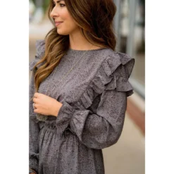 Ruffled Bodice Long Sleeve Patterned Dress -Women's Clothing Store BB 6568 49a6aa78 5596 483a b7c6 403487e89e8a