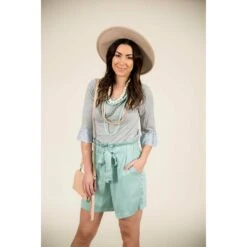 Seersucker 3/4 Sleeve Tee 8 Seersucker 3/4 Sleeve Tee -Women's Clothing Store BB 6586