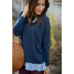 Striped Ruffle Bottom Long Sleeve Tee -Women's Clothing Store BB 6594 70e4c106 8f6e 4a4f a9b9 d95bd715398b