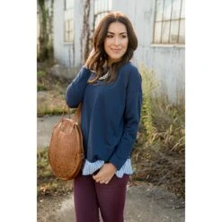 Striped Ruffle Bottom Long Sleeve Tee