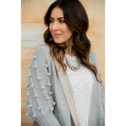 Pom Sleeve Knit Cardigan -Women's Clothing Store BB 6620