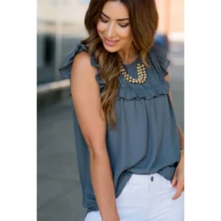 Betsey's Bibbed Ruffle Sleeved Blouse -Women's Clothing Store BB 6650