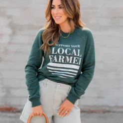 Support Your Local Farmer Underlined Graphic Crewneck -Women's Clothing Store BB 6696 90011a0f dc44 471e a6ce 6eb37242fda8