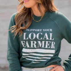 Support Your Local Farmer Underlined Graphic Crewneck -Women's Clothing Store BB 6697 04339e25 1503 473d b41b b12427930338