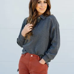 Braided Button Accented Pullover 37 Braided Button Accented Pullover -Women's Clothing Store BB 6723