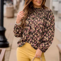 Blossoms Cinched Trim Blouse