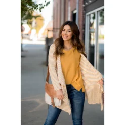 Striped Waterfall Elbow Patch Cardigan -Women's Clothing Store BB 6737 a28396c3 7e08 49c3 9257 889a9d0562bf