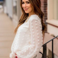 Textured Dot Cinched Neck Long Sleeve Blouse -Women's Clothing Store BB 6754 ee1952a2 f1de 4b3d 80bf fd0b95eab63d 945598