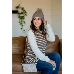 Striped Body Cowl Neck Sweatshirt -Women's Clothing Store BB 6763