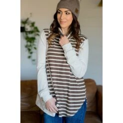 Striped Body Cowl Neck Sweatshirt -Women's Clothing Store BB 6770 1