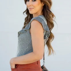 Vertical Ribbed Flutter Tee -Women's Clothing Store BB 6778