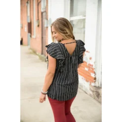 Vertical Striped Ruffle Blouse -Women's Clothing Store BB 6790