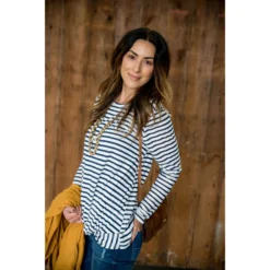 Striped Side Knot Long Sleeve Tee -Women's Clothing Store BB 6802