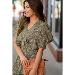 Stylish Cheetah Flitter Sleeve Dress -Women's Clothing Store BB 6807