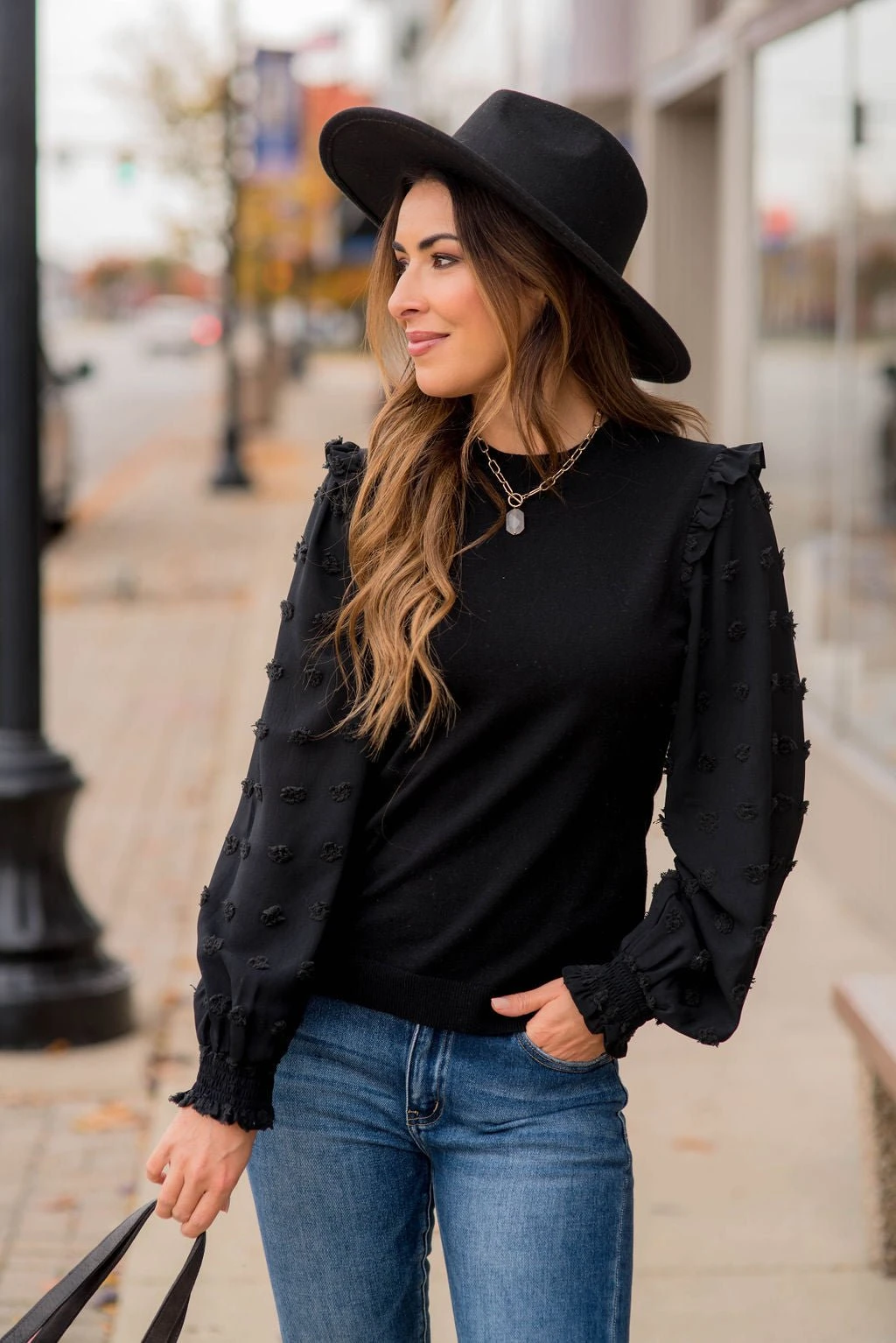 Textured Dot Sleeve Blouse 3 Textured Dot Sleeve Blouse - Image 3