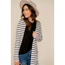 Thin Striped Tunic Cardigan -Women's Clothing Store BB 6813