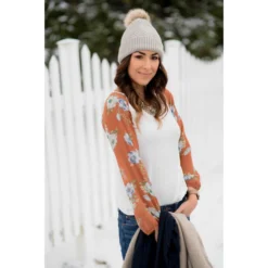 Floral Sheer Sleeve Blouse -Women's Clothing Store BB 6820 66582b27 e49f 4a70 9efa 7acf88b91413