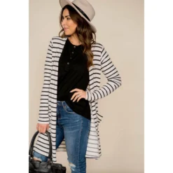 Thin Striped Tunic Cardigan -Women's Clothing Store BB 6822