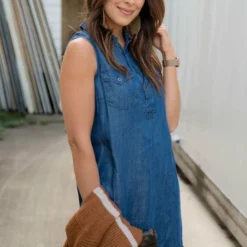 Sleeveless Denim Tunic Dress -Women's Clothing Store BB 6838