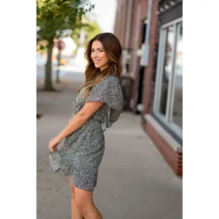 Stylish Cheetah Flitter Sleeve Dress -Women's Clothing Store BB 6845