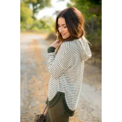 Striped Solid Trimmed Hoodie -Women's Clothing Store BB 6924 1b45106b 0f10 4406 9051 ec606514269a