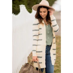 Striped Butter Soft Tunic Cardigan -Cream -Women's Clothing Store BB 6924 baee6f07 3fdd 43d6 ba29 c07eb5081911