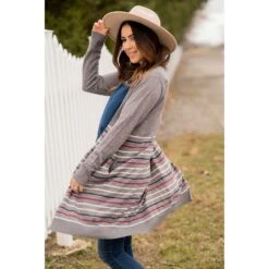 Multi Color Striped Bottom Tunic Cardigan -Women's Clothing Store BB 6946 3e064f90 959d 4ce4 9978 ae990c7e5039